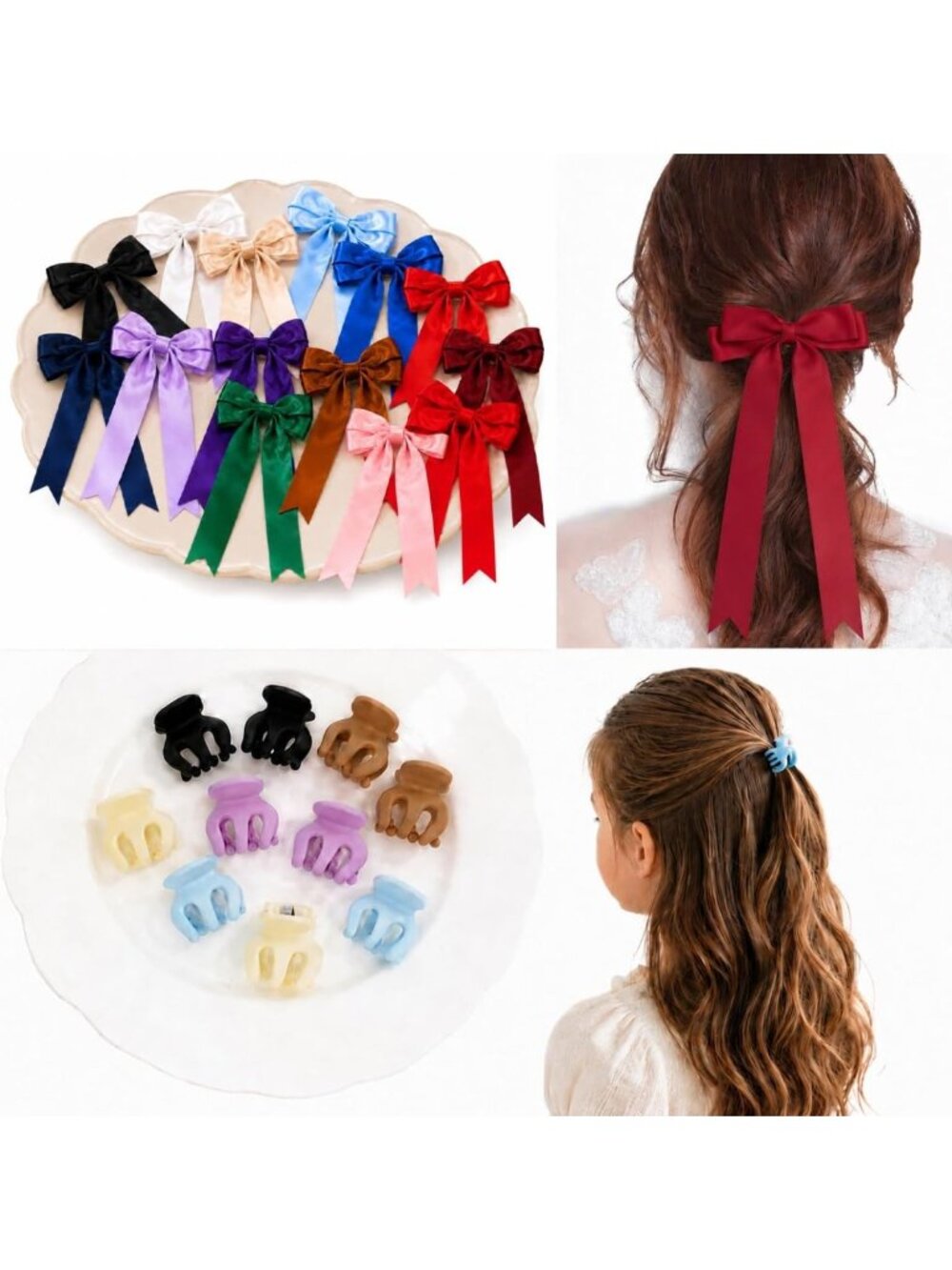 Vibrant Hair Accessories Set - 14 Colorful Ribbon Bows & Small Hair Clips